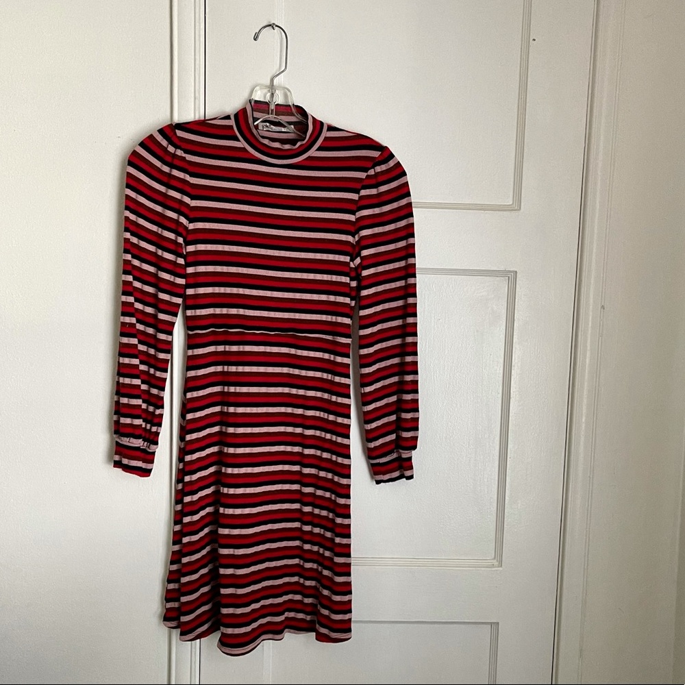 Red Striped Long Sleeve Dress